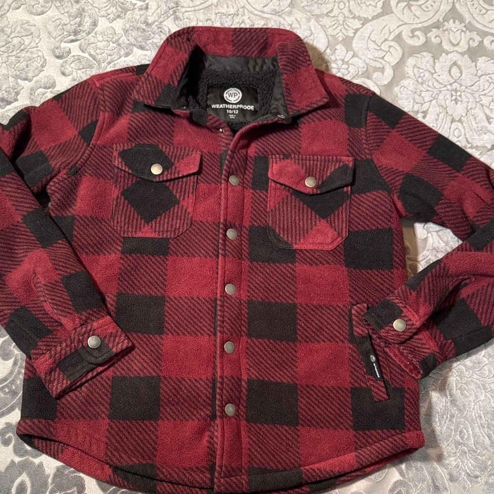 Weatherproof Red and Black Checkered fleece Sherpa lined Shirt Jacket Sz 10/12
